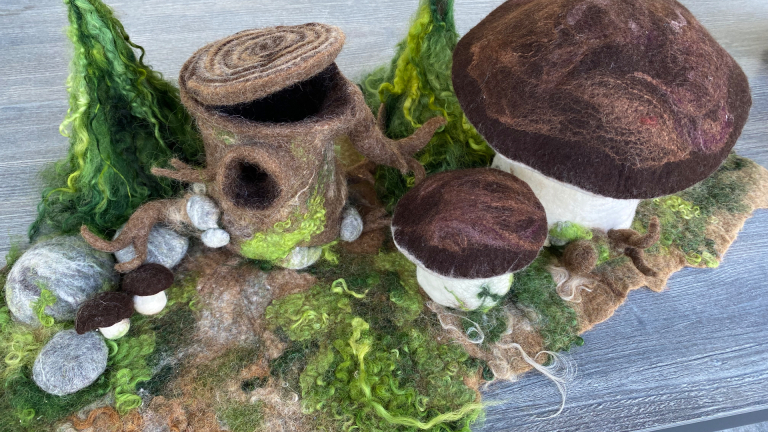 Wurzelstock, Pilz und Spielteppich